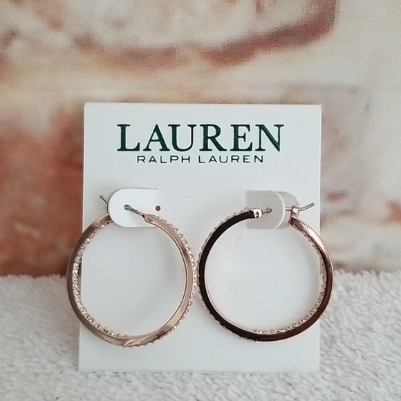 New Ralph Lauren Crystal Micropave Hoop Earrings